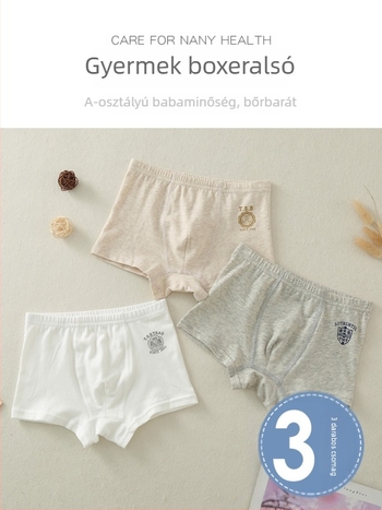 Fiúknak szánt pamut boxer rövidnadrág, négy évszakos, Grade A, 3–8 évesek (100–140 cm), 95% pamut, kényelmes mindennapi alsónemű