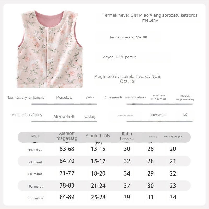 100% pamut baba mellény újszülötteknek, egész éves viselet, ujjatlan