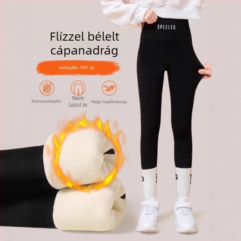 Téli gyerek Shark nadrág fleece-sel bélelt, extra vastag, magas derekú, lányoknak 140 cm felett, jóga nadrág