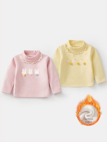 Lányoknak készült őszi-téli fleece-bevonatú alapszín felső, hosszú ujjú, félmagas gallérral — 3911