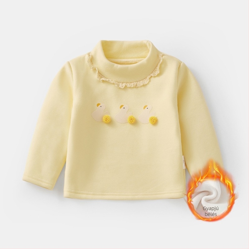 Lányoknak készült őszi-téli fleece-bevonatú alapszín felső, hosszú ujjú, félmagas gallérral — 3911