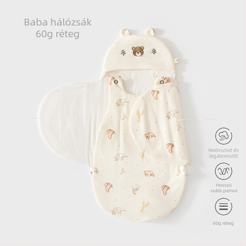 Újszülött: cocoon-stílusú hálózsák cipzárral, pamut, 80 cm, téli–tavaszi–őszi használatra