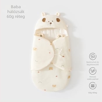 Újszülött: cocoon-stílusú hálózsák cipzárral, pamut, 80 cm, téli–tavaszi–őszi használatra
