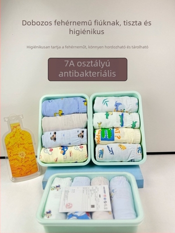 4 darab gyerek alsónemű Bento box-stílusban, uniszex, pamut, A-kategória, 7A antibakteriális, rajzfilm mintával, nem szorít, kis méret