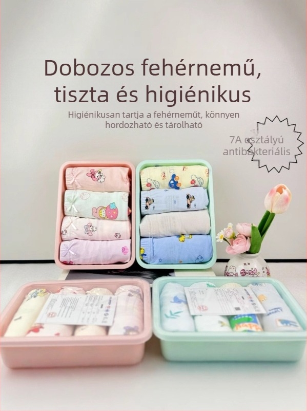 4 darab gyerek alsónemű Bento box-stílusban, uniszex, pamut, A-kategória, 7A antibakteriális, rajzfilm mintával, nem szorít, kis méret