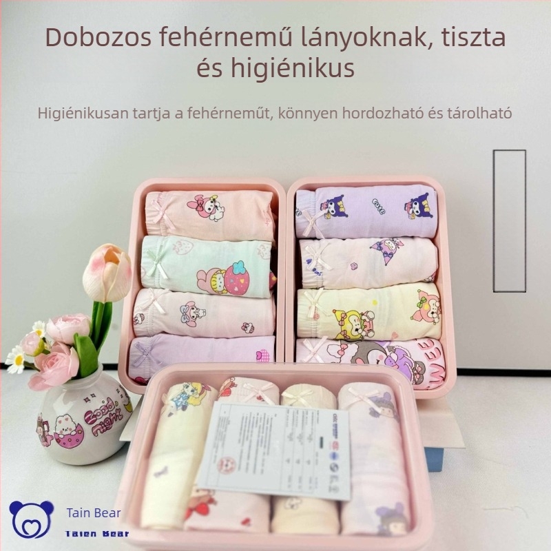 4 darab gyerek alsónemű Bento box-stílusban, uniszex, pamut, A-kategória, 7A antibakteriális, rajzfilm mintával, nem szorít, kis méret