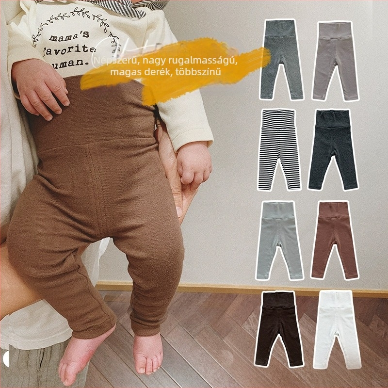 Baba- és kisgyermekeknek készült leggings tavasz–őszre, uniszex, hosszú nadrág, magas derék, pocakvédő, elasztikus, nyíló ágyékrésszel