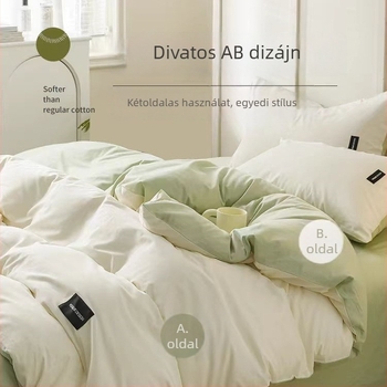 100% pamutból készült négy részes ágynemű készlet, könnyű luxus, minimalist design, hosszú szálú pamut, egyszínű, diákházhoz