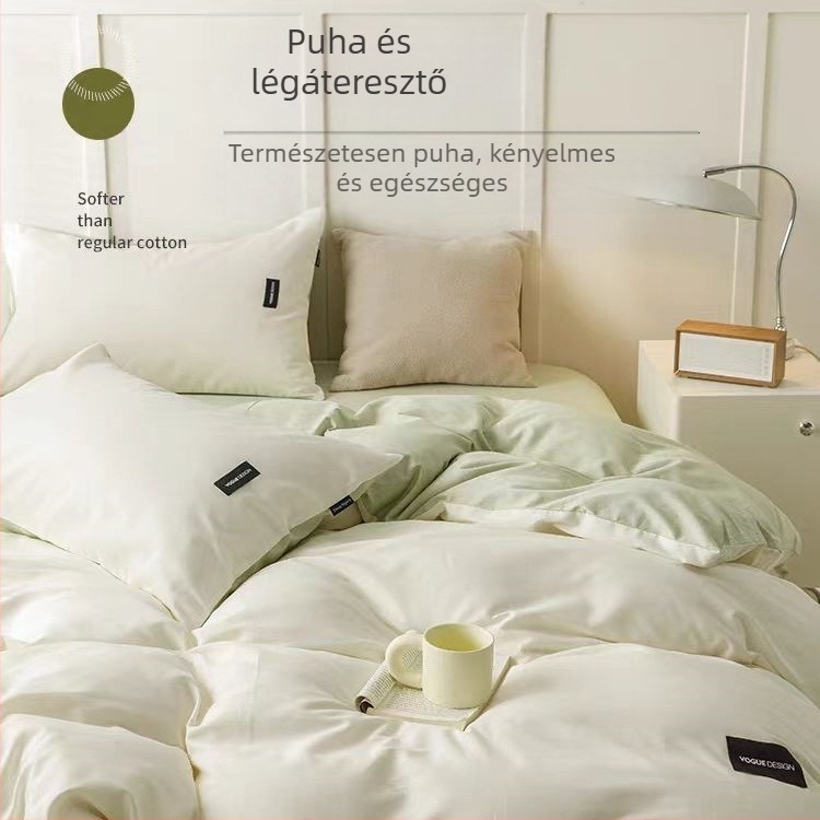 100% pamutból készült négy részes ágynemű készlet, könnyű luxus, minimalist design, hosszú szálú pamut, egyszínű, diákházhoz