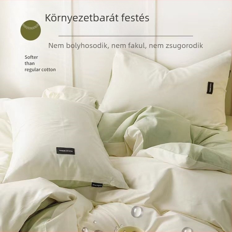 100% pamutból készült négy részes ágynemű készlet, könnyű luxus, minimalist design, hosszú szálú pamut, egyszínű, diákházhoz