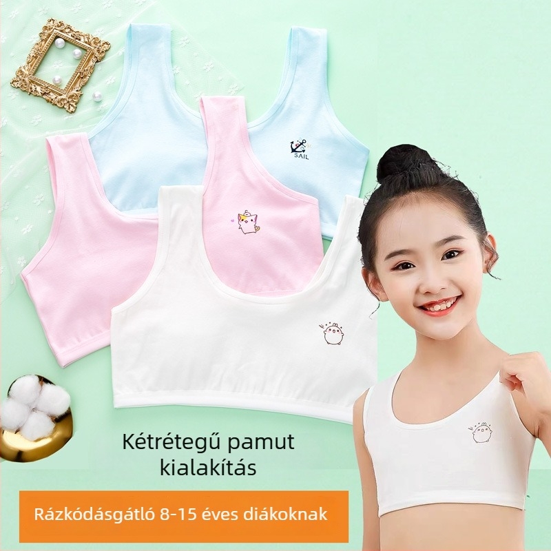 Pamut edző melltartó kislányoknak, 11-12 évesek, 3/4 kosár, merevítő nélkül, lélegző