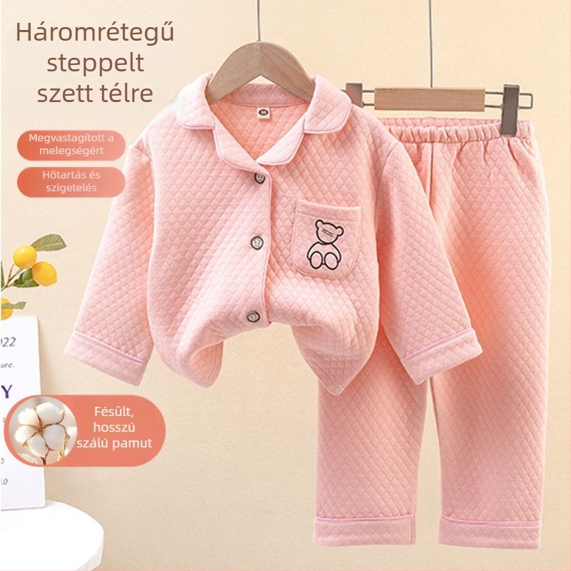 Gyerekek téli pizsama szett háromréteg pamut szigeteléssel, uniszex, 3–8 éveseknek