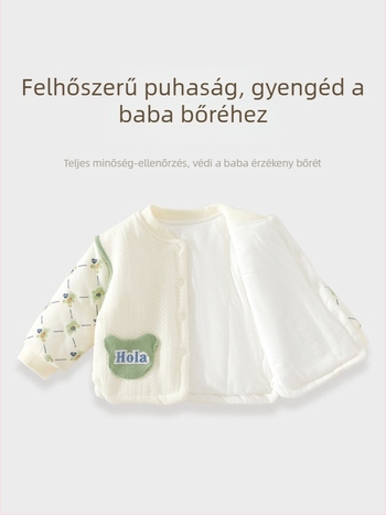 Újszülött fiú babának készült 100% pamutból készült quiltelt felső, könnyű meleg őszi-téli