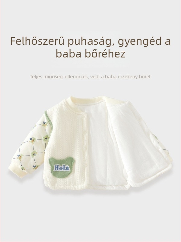 Újszülött fiú babának készült 100% pamutból készült quiltelt felső, könnyű meleg őszi-téli