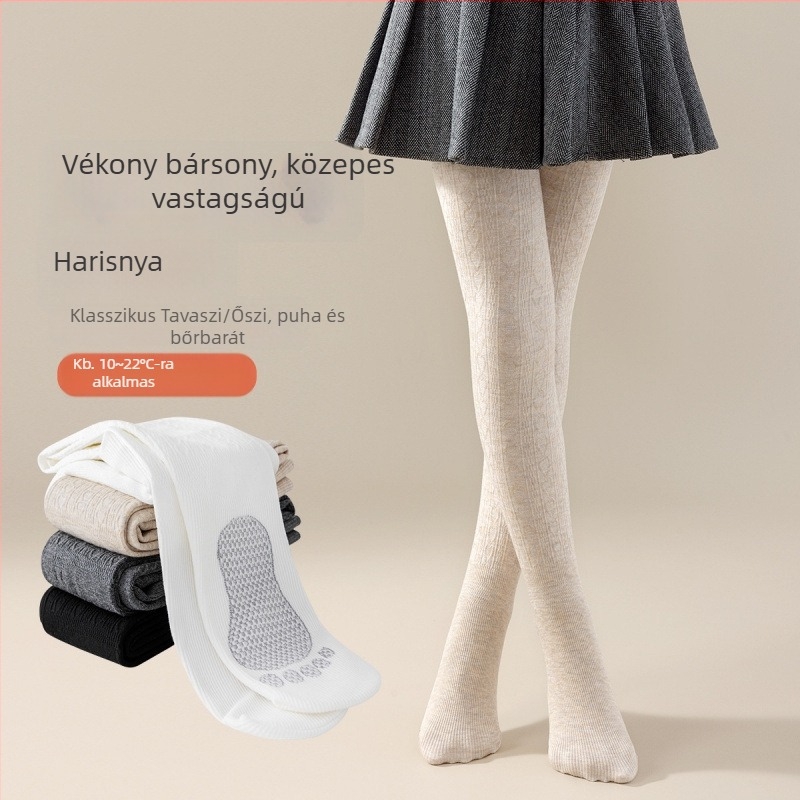 Őszi–téli lányok táncharisnyája fleece béléssel, fehér egyszínű
