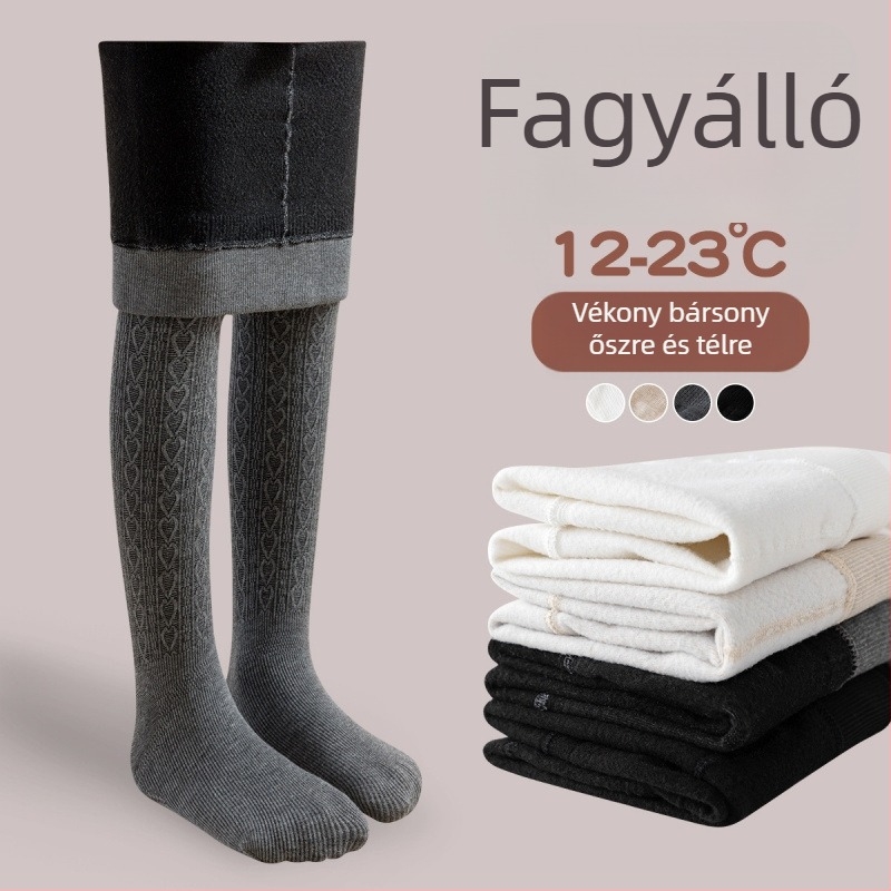 Őszi–téli lányok táncharisnyája fleece béléssel, fehér egyszínű