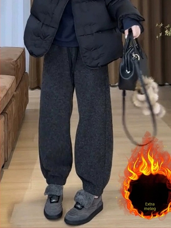 Női polárbéléses casual nadrág ősz-télre, plus méret, laza szabás, magas derék, vastag anyag, egyenes szabású jogger