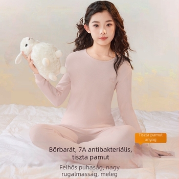 Új modell lányoknak: 100% pamutból készült őszi–téli termikus készlet, felső és nadrág gyerekeknek