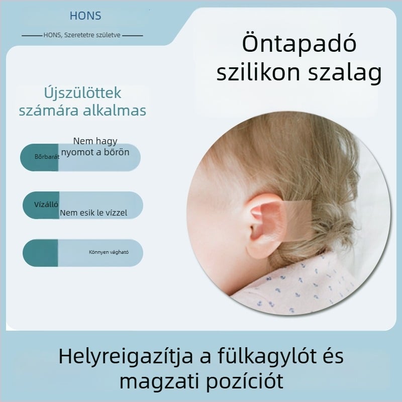 Baba fülkorrekció szilikon-gél tapasz, gyermekek kiemelkedő fülei fixáló ortopédiai tapasz, csúszásmentes a sarokra és a talpra