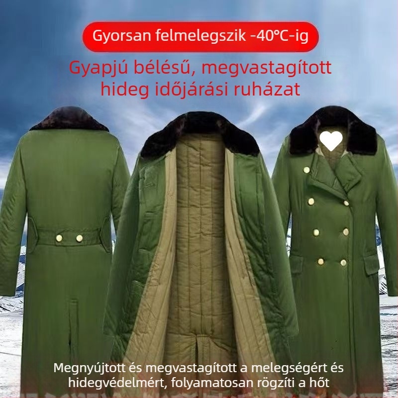Férfi katonai zöld pamutkabát, téli vastagított és hosszú fazon, munkaruházat hideg időkre, Északkeleti nagy méretű pamutkabát