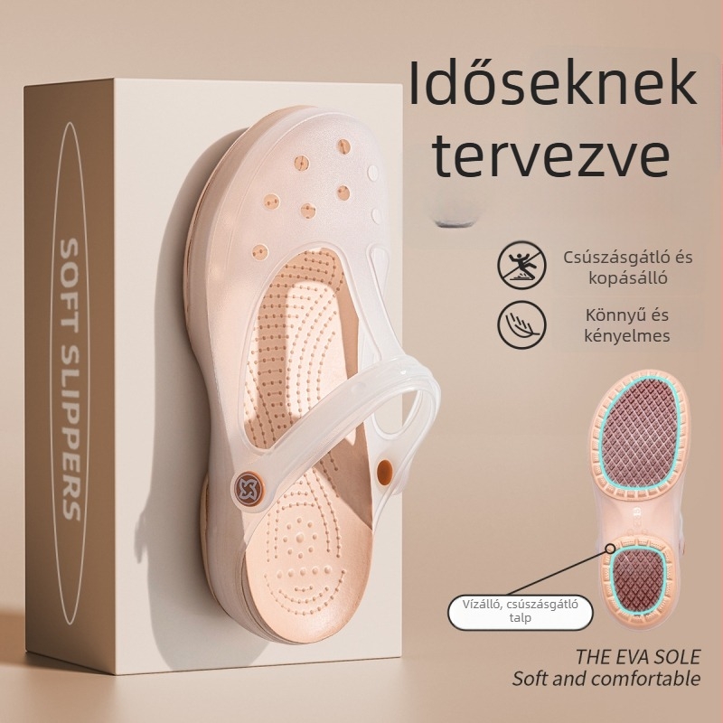 Idős nők számára csúszásmentes papucs, 2026-os új modell, beltéri otthoni használatra, zárt orrú, zselés klogs lyukakkal, külső viseletre alkalmas