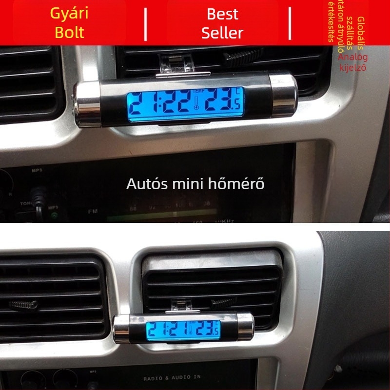Autó elektronikus óra belső hőmérővel és LED kijelzővel