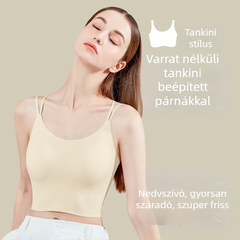 Légáteresztő, varrás nélküli melltartó U- alakú hátsó résszel, drótmentes, beépített kosárbetéttel és párnával
