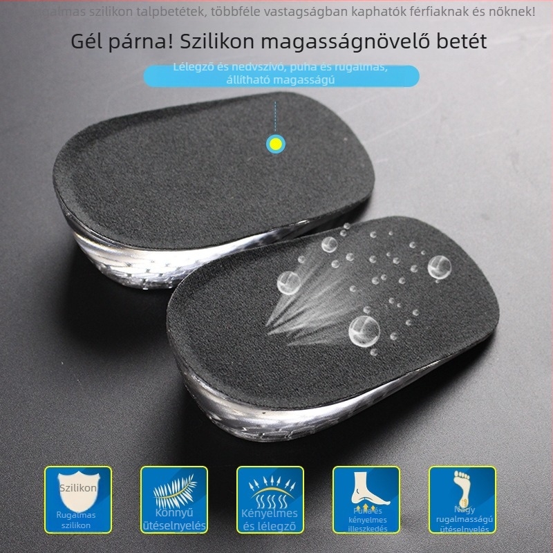 Szilikon sarokpad, talpbetét íves támogató, fájdalomcsillapítás és ütéscsillapítás, láthatatlan belső magasság, uniszex, sportcipőkhöz, méretek 34–46