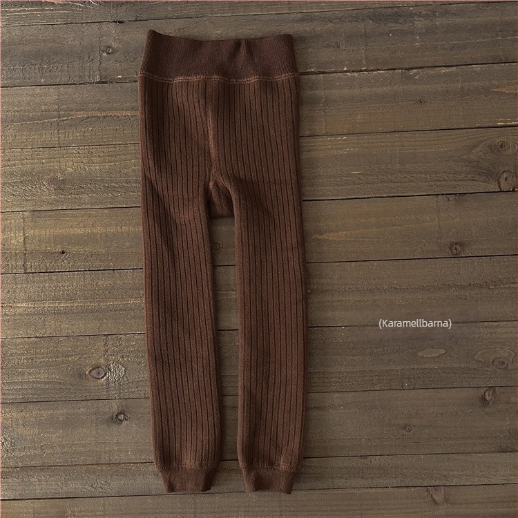 DJF878 Téli gyerekeknek készült leggings fleece-betéttel, egyszínű, vastagított, 9/10 hosszúságú, széles csíkokkal, meleg