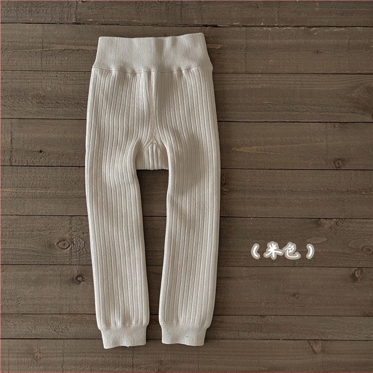 DJF878 Téli gyerekeknek készült leggings fleece-betéttel, egyszínű, vastagított, 9/10 hosszúságú, széles csíkokkal, meleg