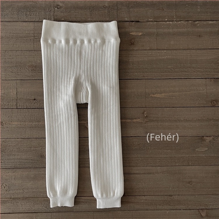 DJF878 Téli gyerekeknek készült leggings fleece-betéttel, egyszínű, vastagított, 9/10 hosszúságú, széles csíkokkal, meleg
