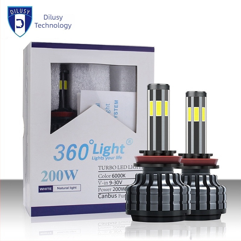 360°-os LED autófényszóró, hatszögletű fényforrás, hőelvezetés, kompakt méret, vízálló, nagy fényerő