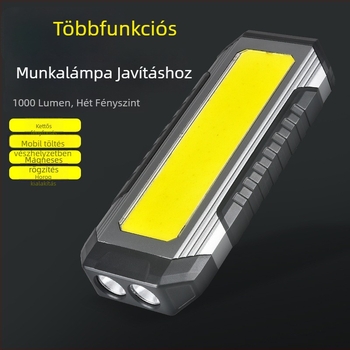 LED munkalámpa autójavításhoz USB töltéssel, mágneses rögzítés, COB LED, többfunkciós zseblámpa