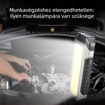 LED munkalámpa autójavításhoz USB töltéssel, mágneses rögzítés, COB LED, többfunkciós zseblámpa