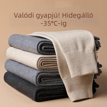 Uniszex gyapjú termikus leggings, magas derekú, vastag, téli viselet 2025