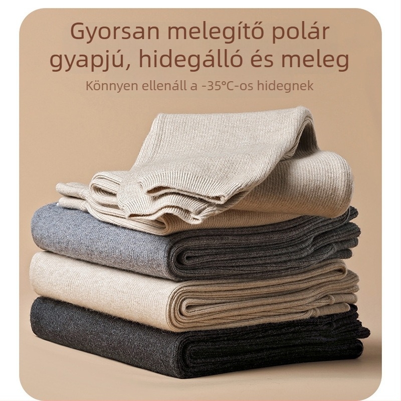 Uniszex gyapjú termikus leggings, magas derekú, vastag, téli viselet 2025