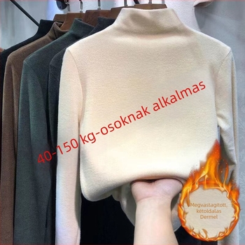 Pluszméretű fekete hosszú ujjú felső mock nyakkal, velúr béléses, őszi-téli