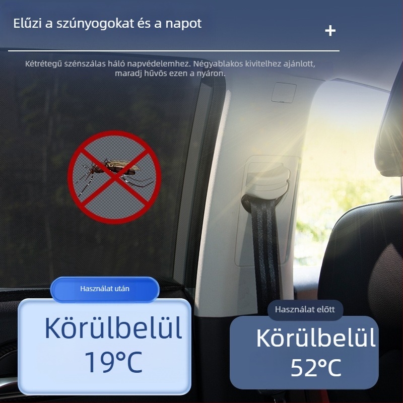 Autóablak hálószálas árnyékoló, szúnyogok elleni védelem és privát szféra