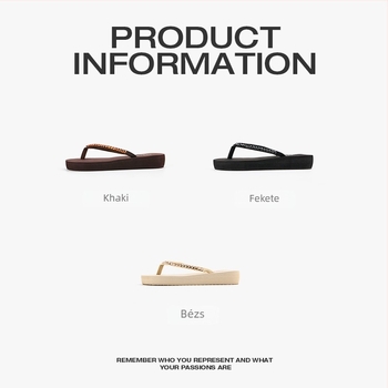 Női középmagas sarokú flip-flop papucs vastag talppal, pánt a lábujjak között, csúszásmentes, strand használatra