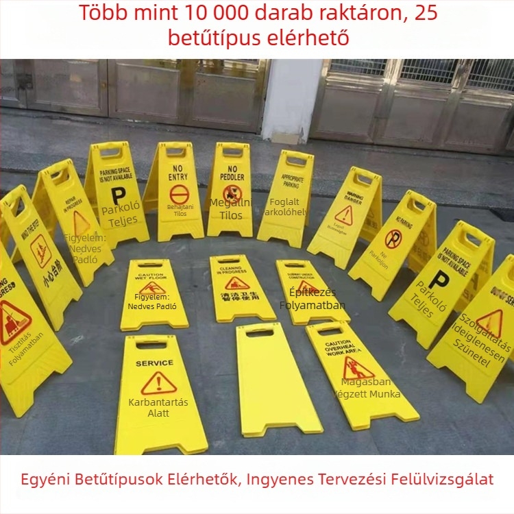A-formájú figyelmeztető tábla: Parkolás tilos, kérjük, ne parkoljon, parkolóhely jelzés, csúszós felület, parkolóoszlop.