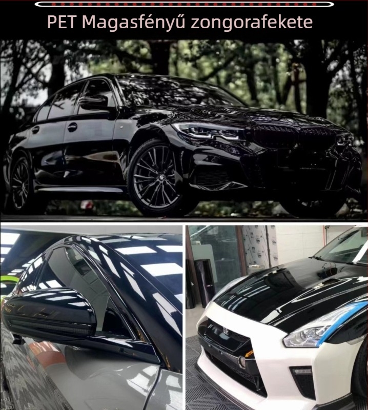PET ultra fényes zongora fekete vinil autóburkoló fólia – ragasztós DIY készlet