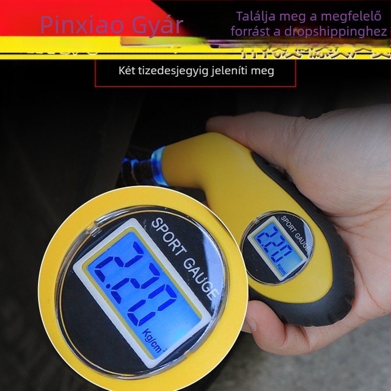 Autó guminyomásmérő – nagy pontosságú digitális kijelzővel, LCD-vel és LED háttérvilágítással