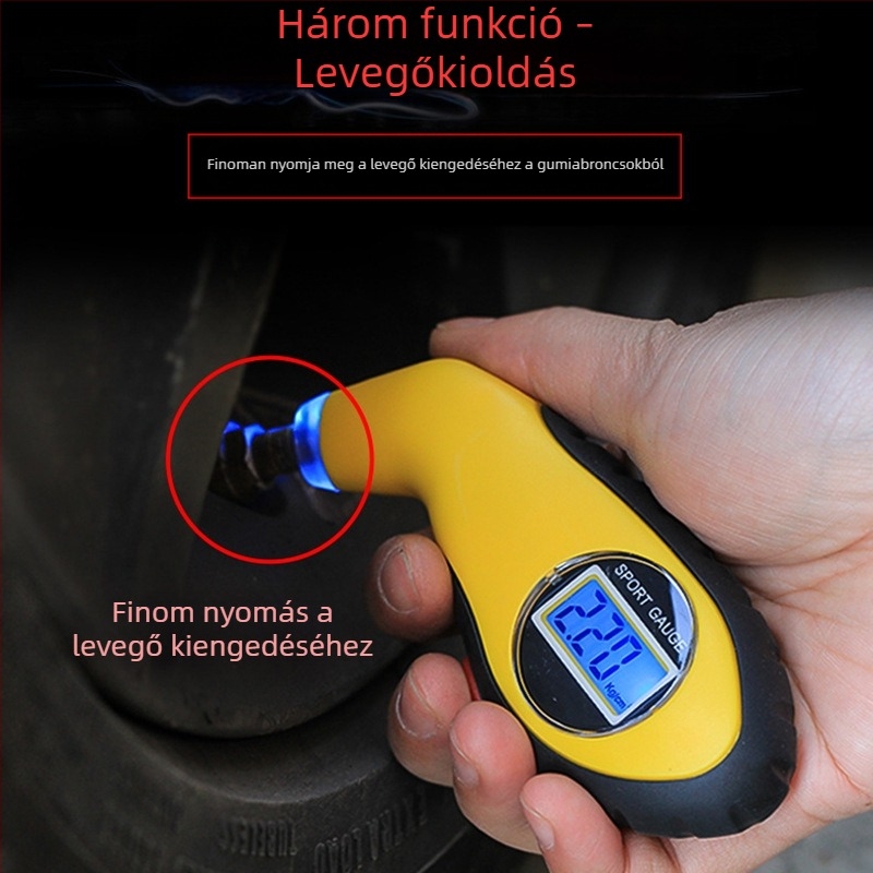 Autó guminyomásmérő – nagy pontosságú digitális kijelzővel, LCD-vel és LED háttérvilágítással