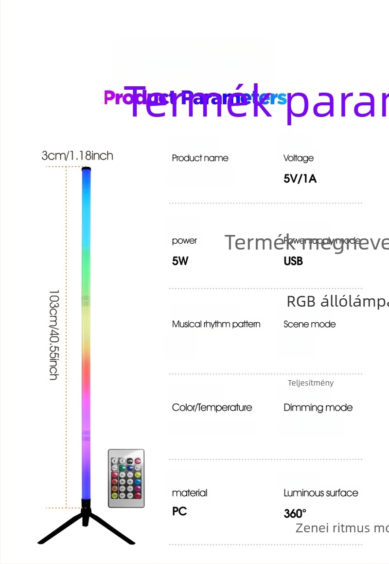 RGB atmoszférikus álló- és asztali lámpa Bluetooth-távirányítóval, modern minimalist design, livestream háttervilágítás