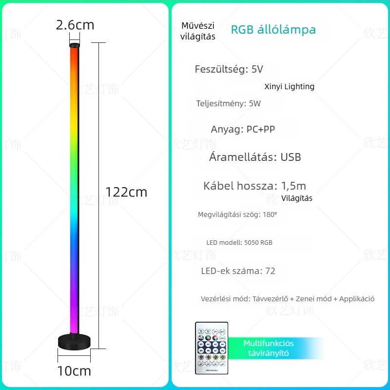 RGB atmoszférikus álló- és asztali lámpa Bluetooth-távirányítóval, modern minimalist design, livestream háttervilágítás