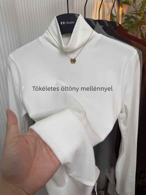 Téli magas nyakú meleg alapréteg felső, karcsúsított szabás, egyszínű, nagy méret