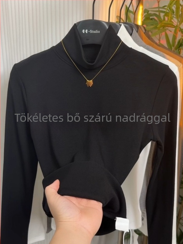 Téli magas nyakú meleg alapréteg felső, karcsúsított szabás, egyszínű, nagy méret