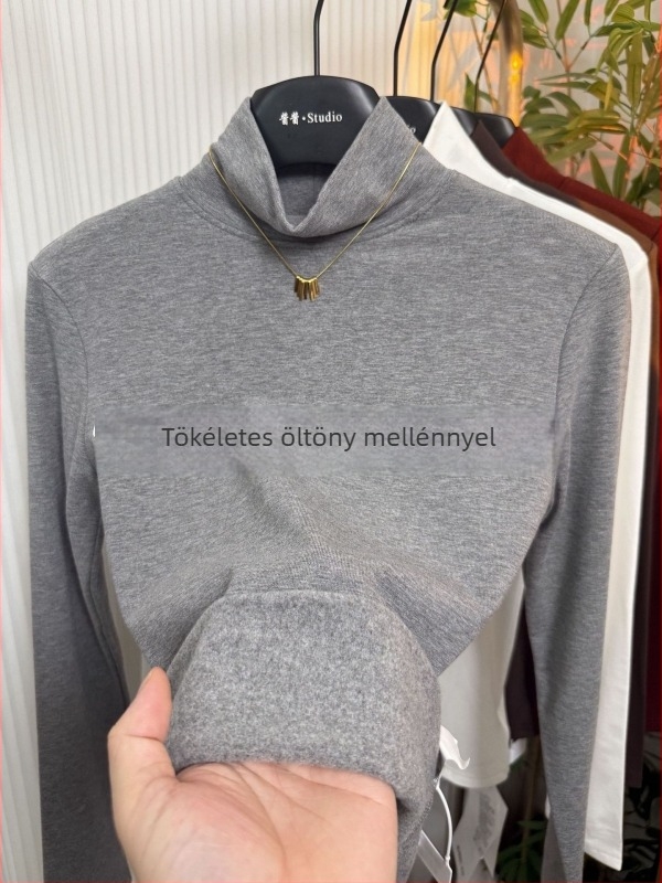 Téli magas nyakú meleg alapréteg felső, karcsúsított szabás, egyszínű, nagy méret