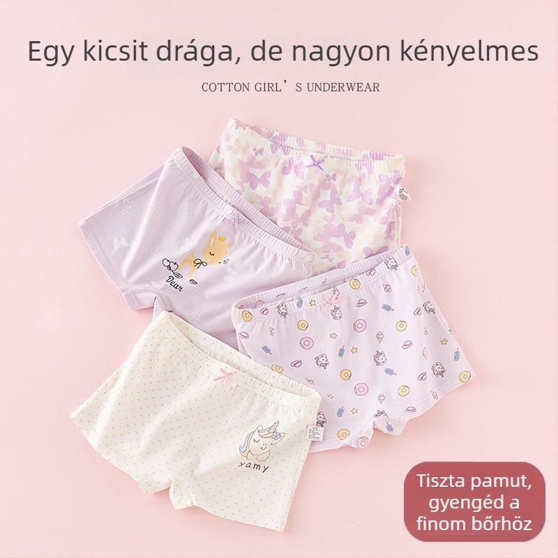 Gyerekeknek készített 100% pamut alsónemű, A-típusú pamut, 6–12 éves lányoknak, nyári vékony boxeralsó, nem szorít