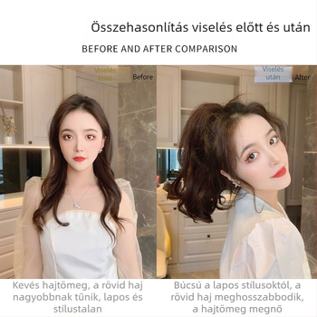 Csatolható copfos paróka külső kifordítással és mikro göndörökkel, koreai stílusban, divatos és fiatalos megjelenés